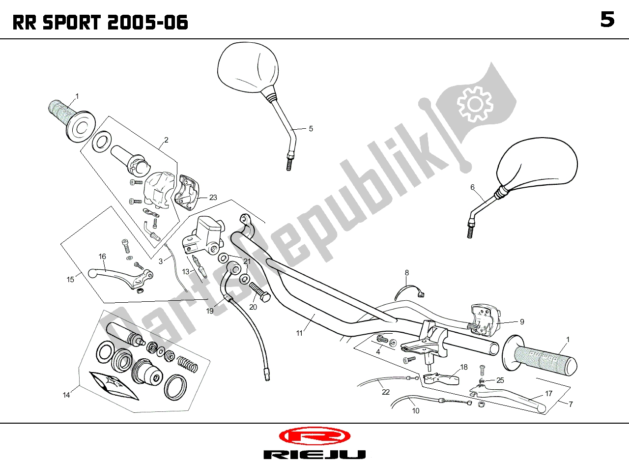 Alle onderdelen voor de Stuur Delen van de Rieju RR Edition GE BLW 07 NA 2005 50 2007
