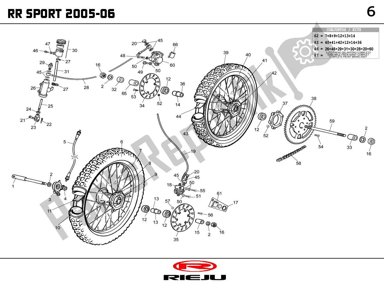Alle onderdelen voor de Voor/achterwiel van de Rieju RR Edition Rood 07 NA 2005 50 2007