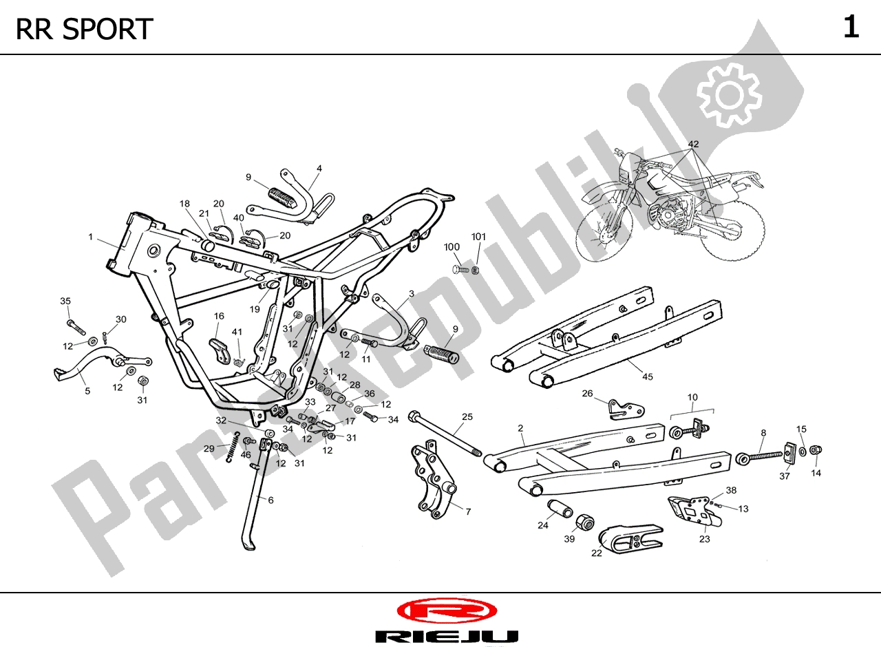 Tutte le parti per il Frame del Rieju RR Sport Oranje 2004 Voor 2005 50 2004