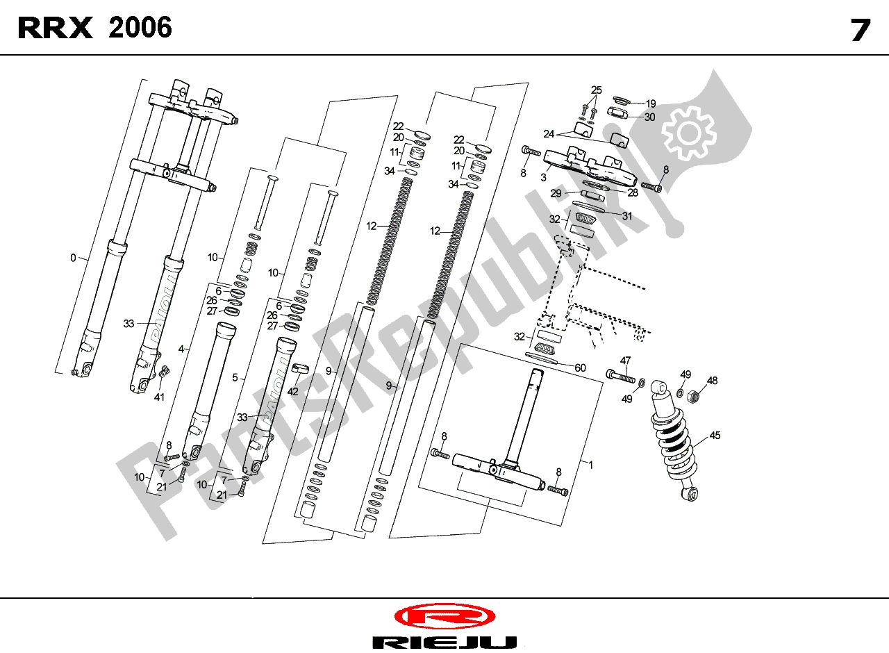 Alle onderdelen voor de Veering 1 van de Rieju RRX Rood Spec 08 50 2008