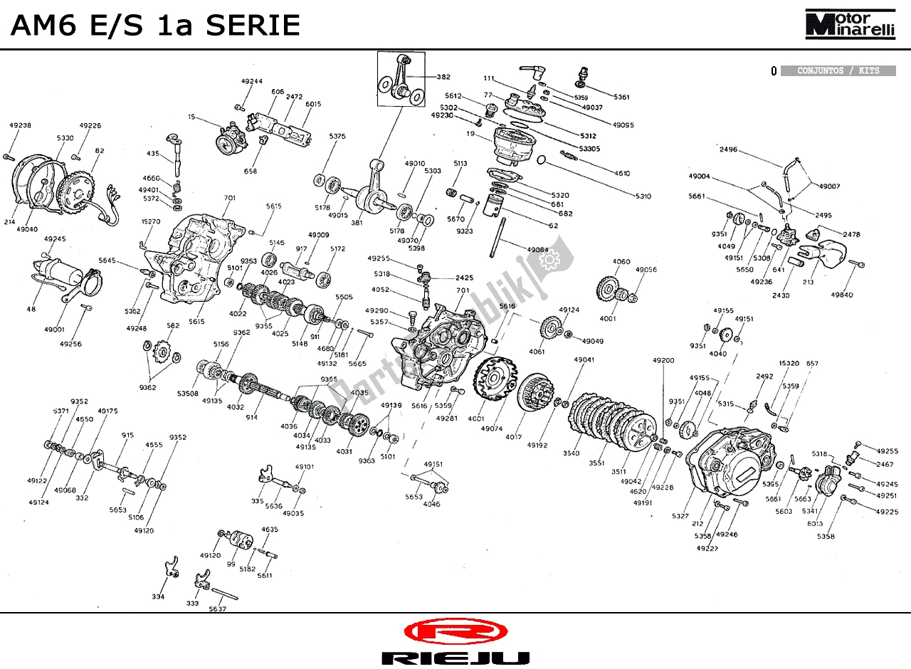 Alle onderdelen voor de Motor van de Rieju RS1 Geel Grijs 2001 50 2001