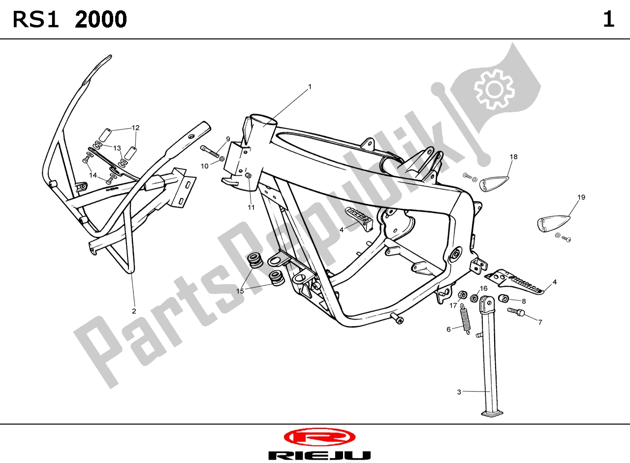 Alle onderdelen voor de Frame van de Rieju RS1 MAT Grijs 02 50 2002