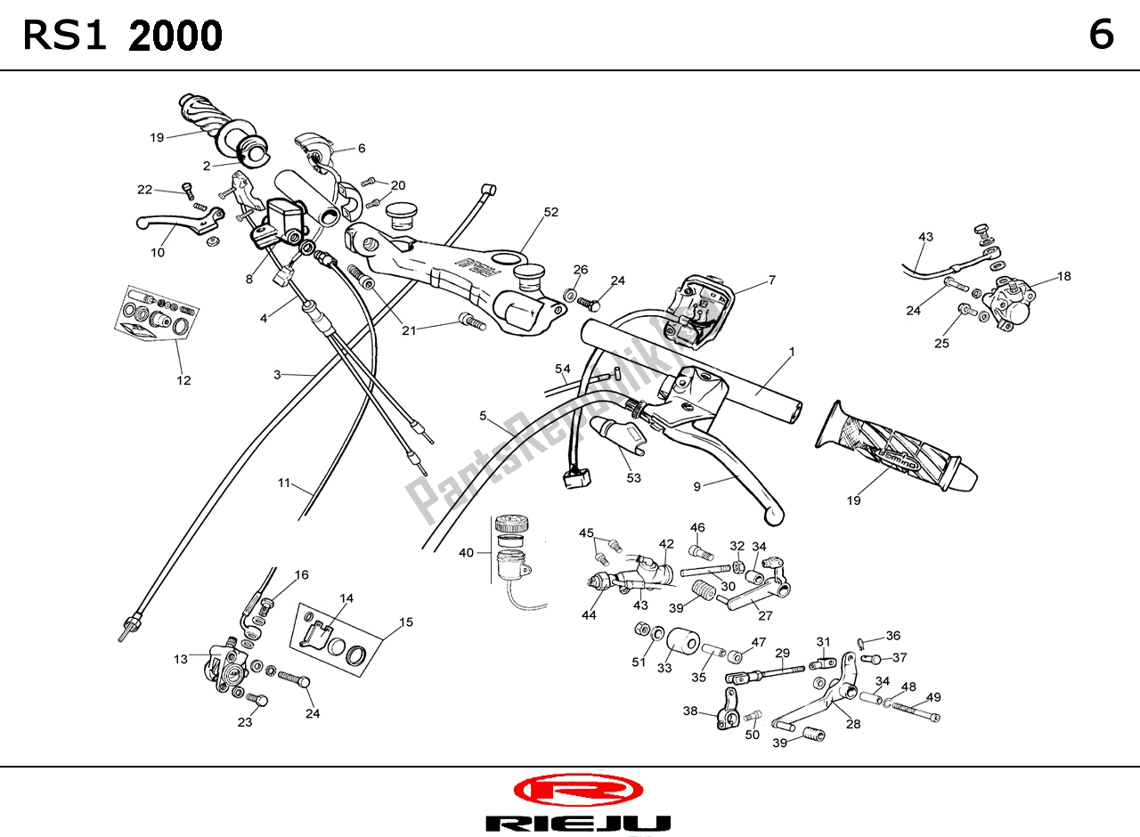 Alle onderdelen voor de Stuur Delen van de Rieju RS1 MAT Grijs 02 50 2002