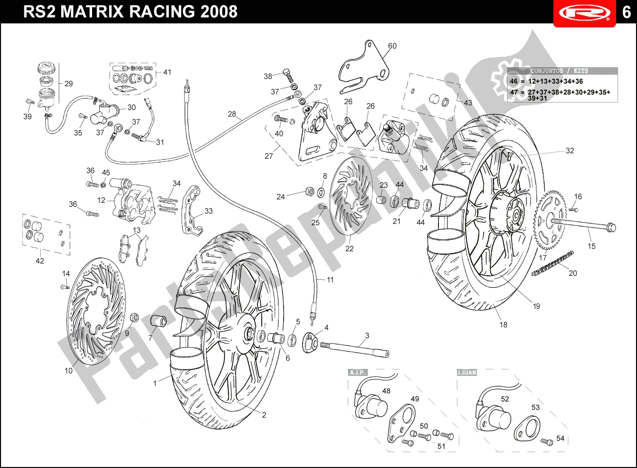 Alle onderdelen voor de Voor/achterwiel van de Rieju RS2 Blauw Zwart 2006 50 2006