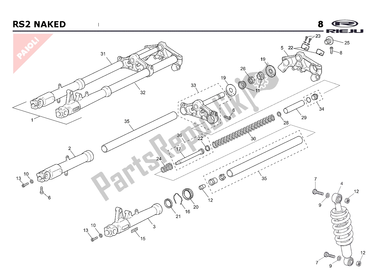 All parts for the Veering 2 of the Rieju RS2 NKD Blauw 05 50 2005