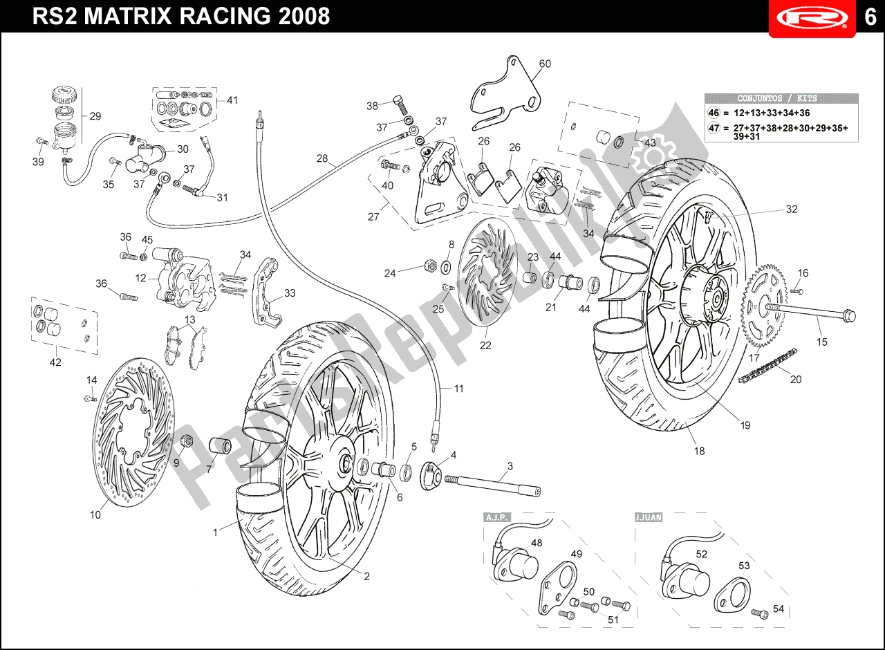 Alle onderdelen voor de Voor/achterwiel van de Rieju RS2 WIT Zwart 07 50 2007