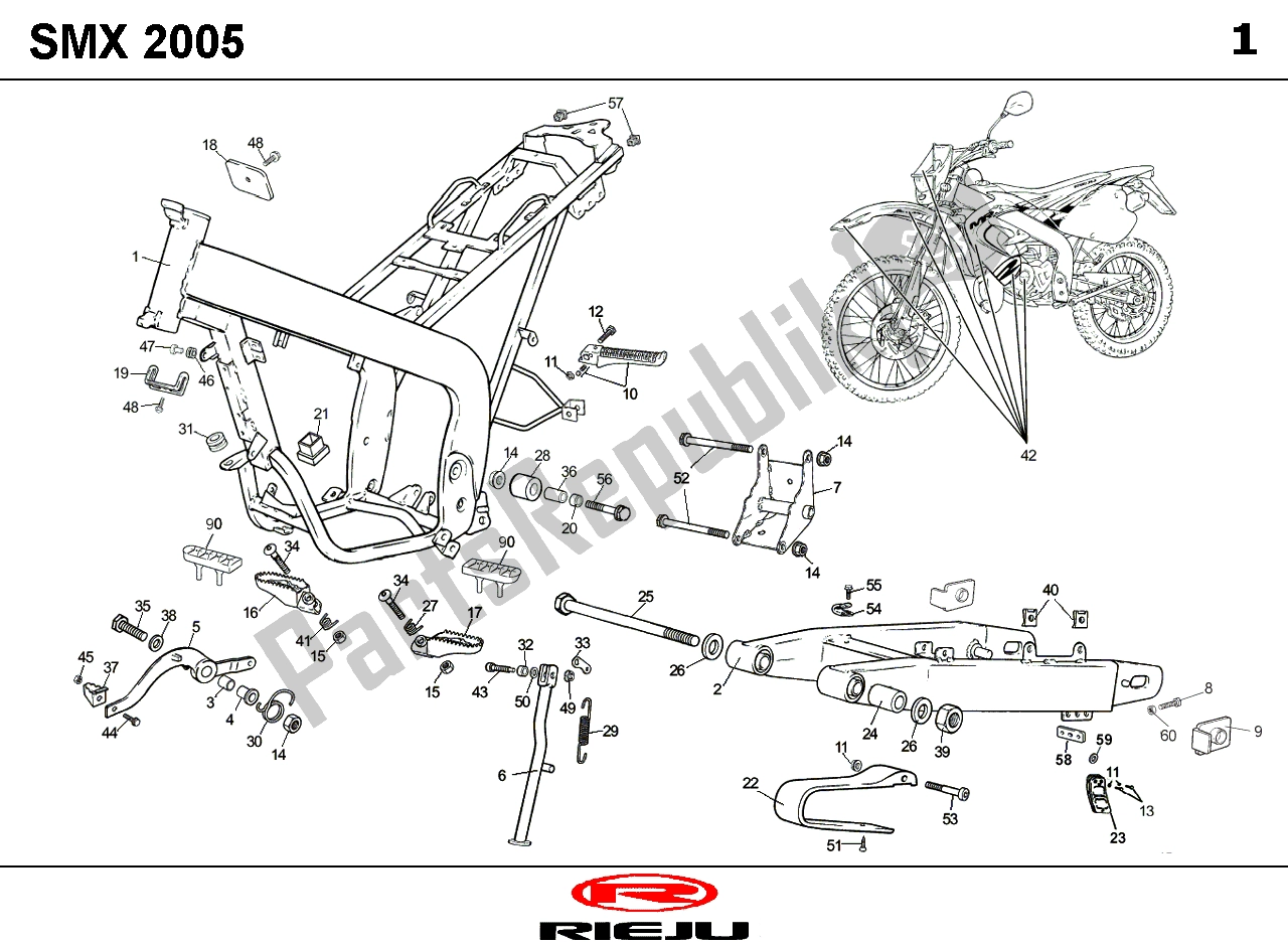 All parts for the Frame of the Rieju SMX Blauw 06 NA 2005 50 2006