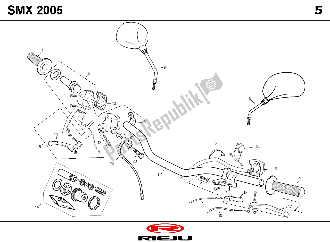 Toutes les pièces pour le Stuurdelen du Rieju SMX P UP Rood 08 NA 2005 50 2008