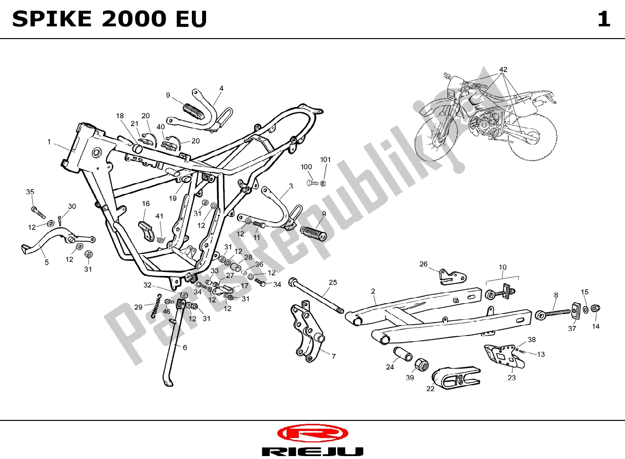 Alle onderdelen voor de Frame van de Rieju Spike Grijs ZW 2001 2000 50 2000 - 2005