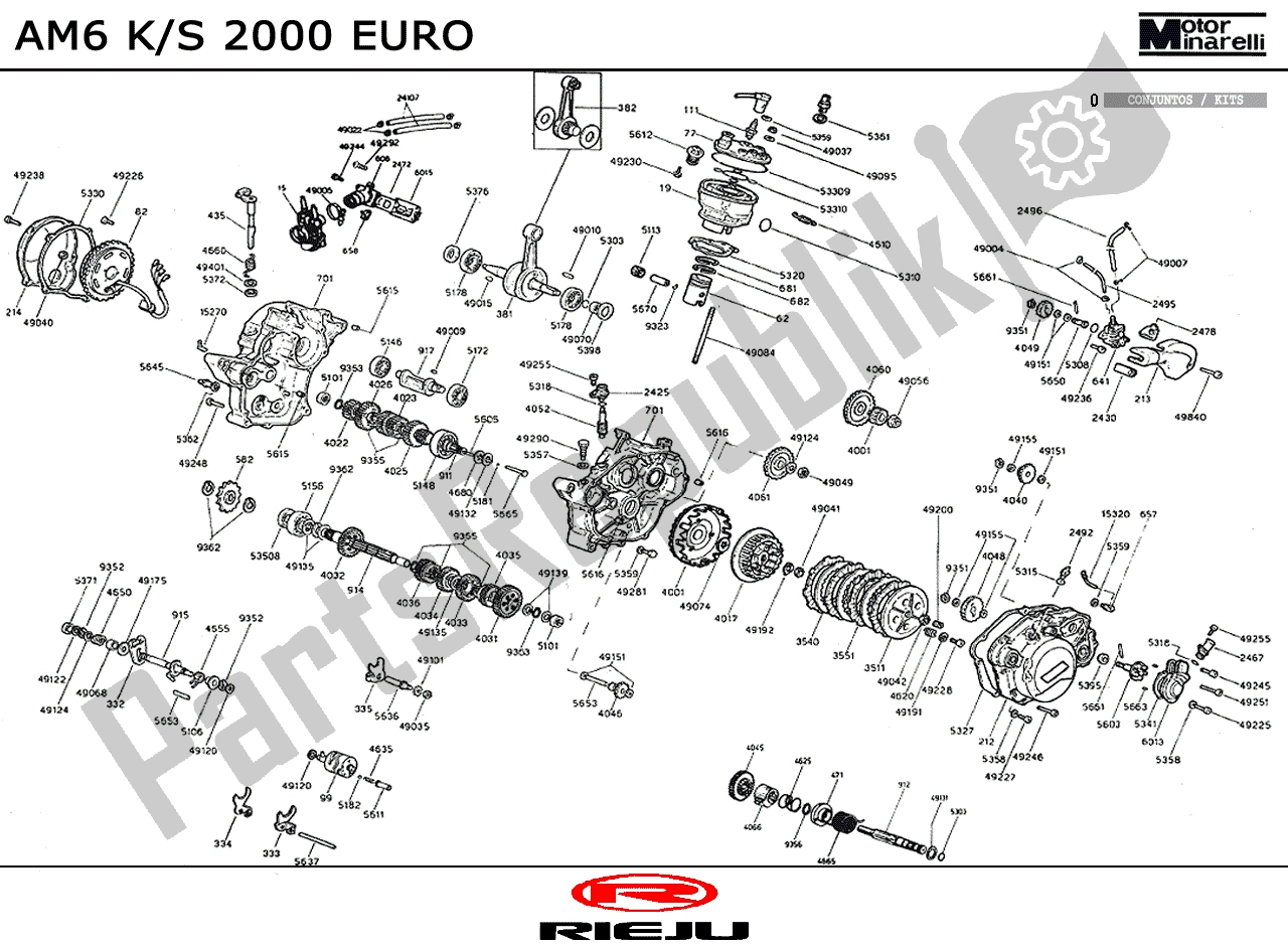 Alle onderdelen voor de Motor van de Rieju Spike Grijs ZW 2001 2000 50 2000 - 2005