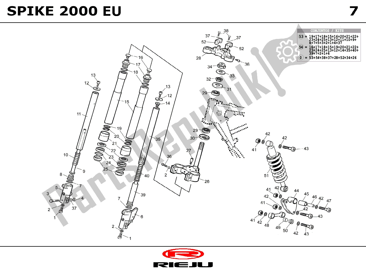 Alle onderdelen voor de Veering van de Rieju Spike Grijs ZW 2001 2000 50 2000 - 2005