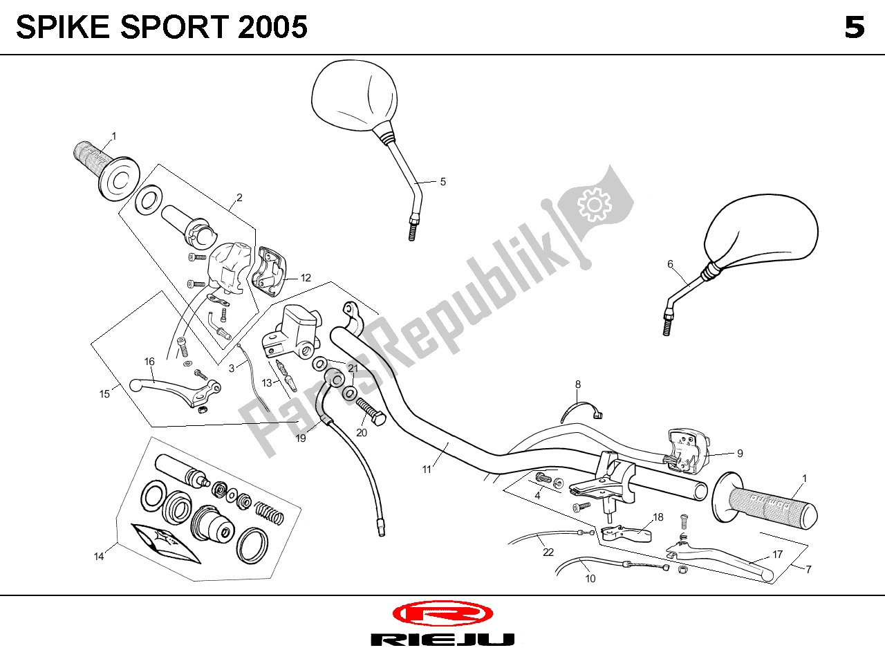 Alle onderdelen voor de Stuurdelen van de Rieju Spike Rood 2005 NA 50 2000 - 2005