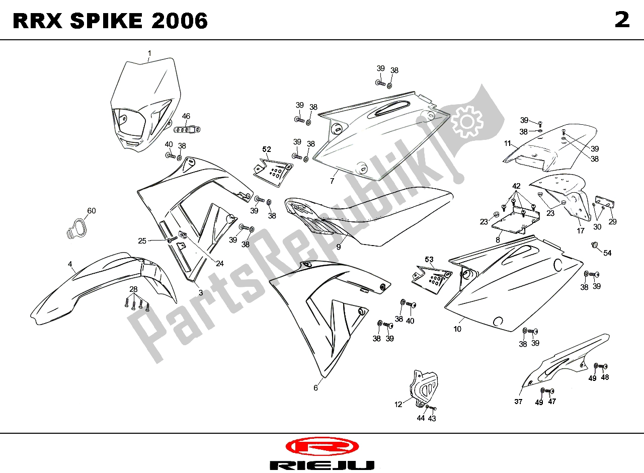 Todas as partes de Kleurdelen do Rieju Spike X WIT 09 RRX 50 2009
