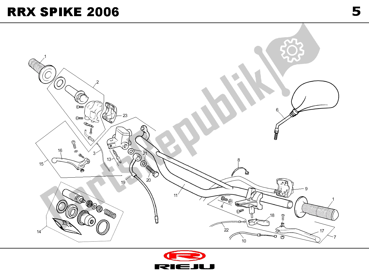 Alle onderdelen voor de Stuur Delen van de Rieju Spike X Zwart 06 RRX 50 2006