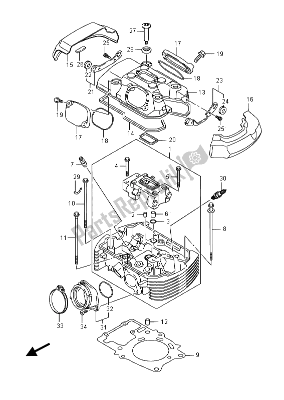 Alle onderdelen voor de Cilinderkop (achter) van de Suzuki VL 1500T Intruder 2015
