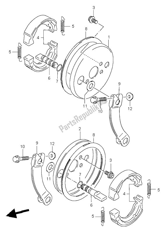 All parts for the Front Brake of the Suzuki LT 80 Quadsport 2003