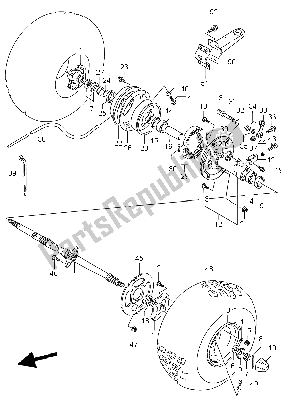 All parts for the Rear Wheel of the Suzuki LT F 160 Quadrunner 2004