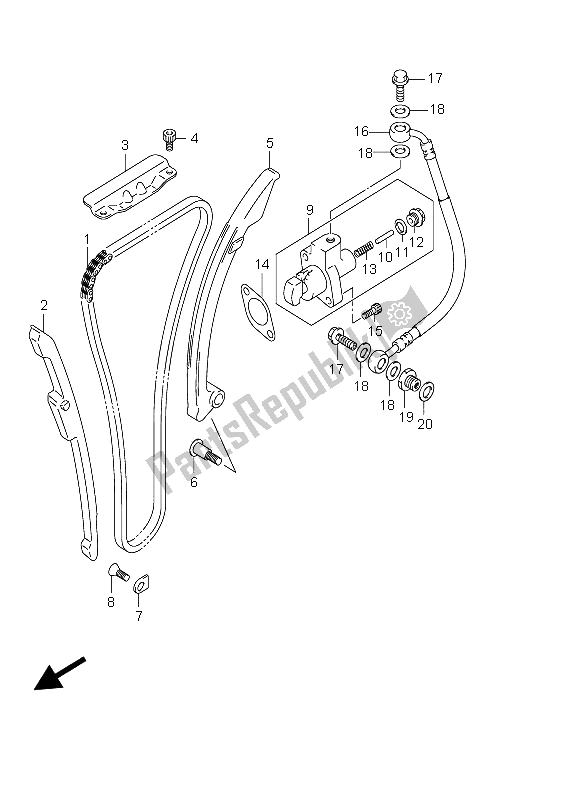 All parts for the Cam Chain of the Suzuki GSX 1300R Hayabusa 2005