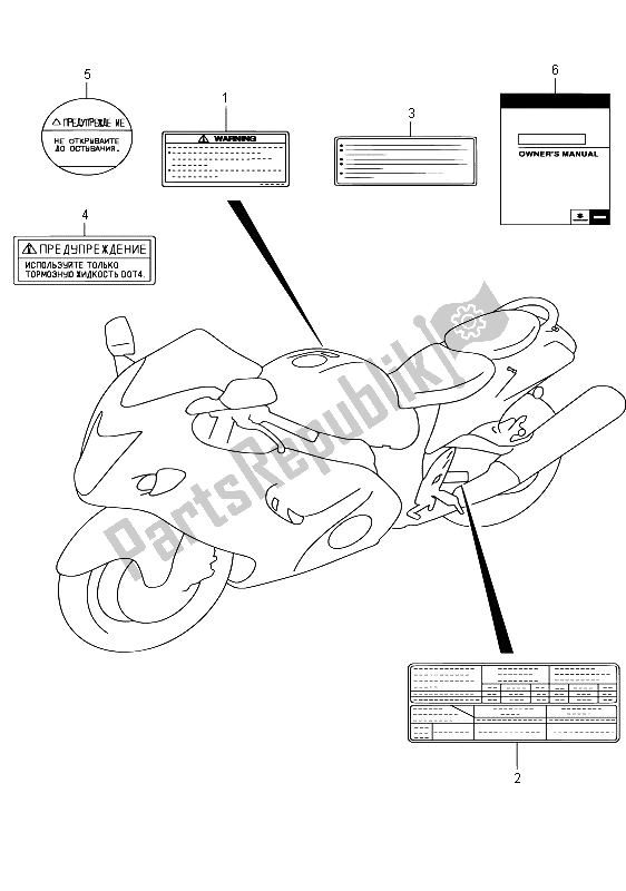 Alle onderdelen voor de Label (gsx1300ra E19) van de Suzuki GSX 1300 RA Hayabusa 2015