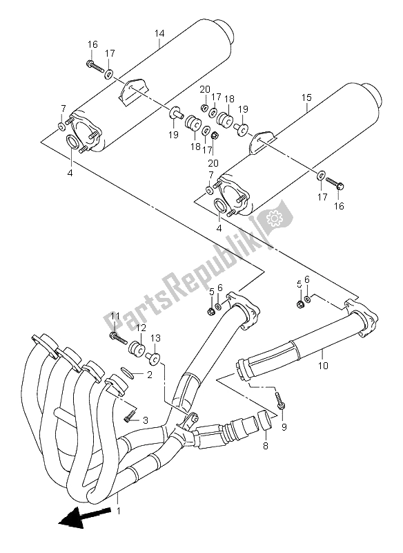 All parts for the Muffler of the Suzuki GSX 1300R Hayabusa 2000