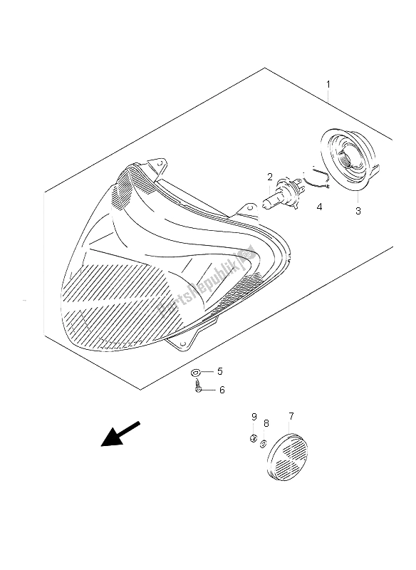 Alle onderdelen voor de Koplamp van de Suzuki AY 50A LC Katana 2005