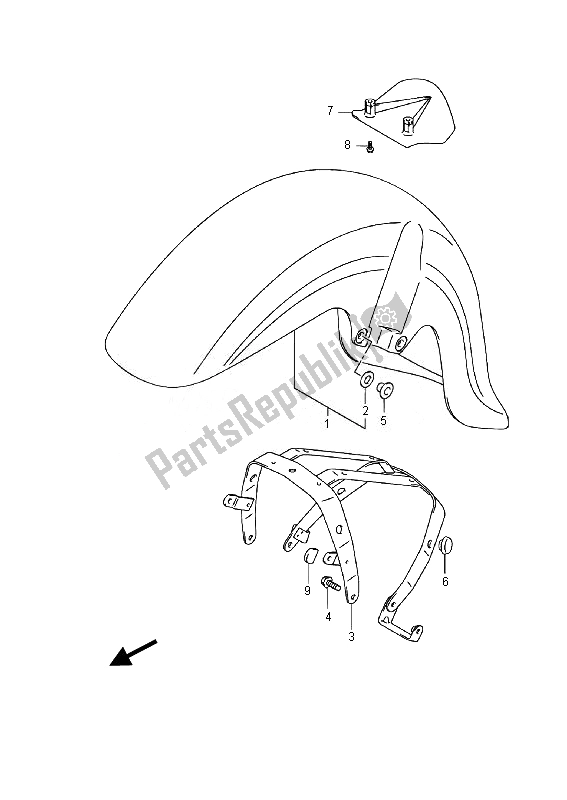 All parts for the Front Fender (vl800 E19) of the Suzuki VL 800 CT Intruder 2014