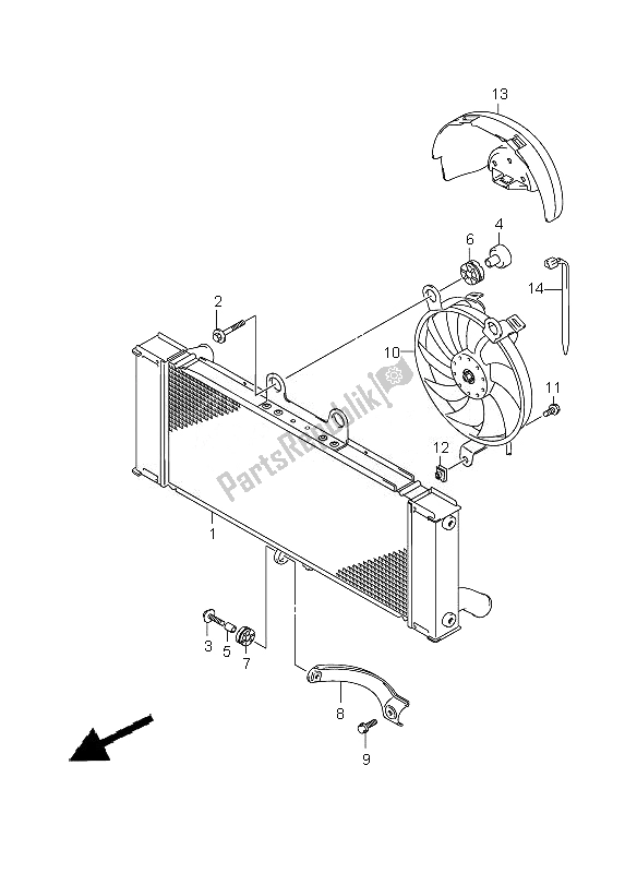 All parts for the Radiator of the Suzuki GSX 650 FA 2010