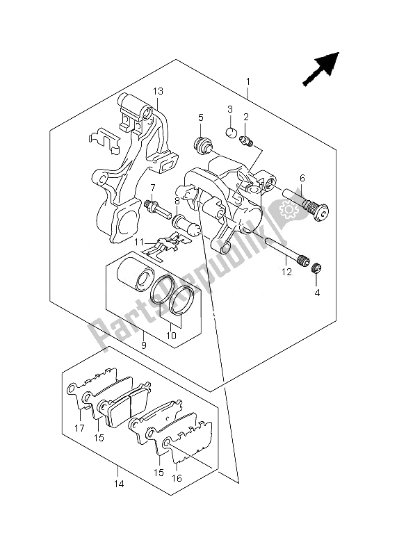 All parts for the Rear Caliper of the Suzuki GSX R 1000Z 2010