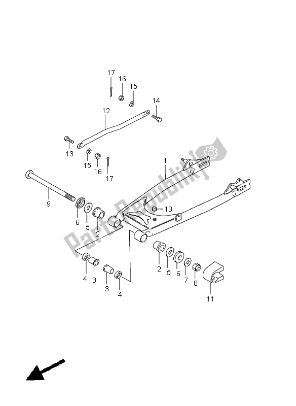 Alle onderdelen voor de Achterste Zwenkarm van de Suzuki GN 125E 2001