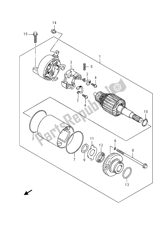 All parts for the Starting Motor of the Suzuki GW 250 Inazuma 2014