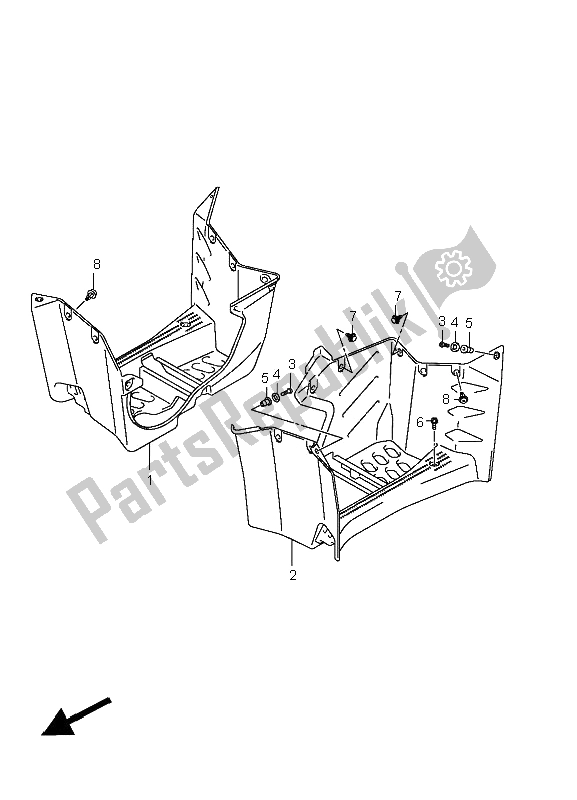 All parts for the Footrest Madguard of the Suzuki LT A 400F Kingquad 4X4 2009