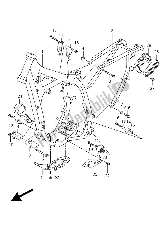 Tutte le parti per il Telaio del Suzuki DR Z 400E 2007