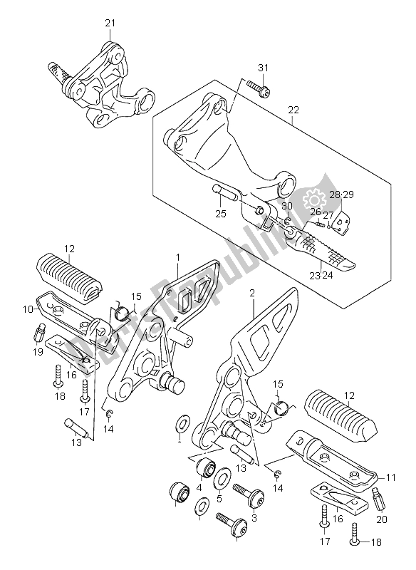 Toutes les pièces pour le Repose Pieds du Suzuki GSX 1300R Hayabusa 1999