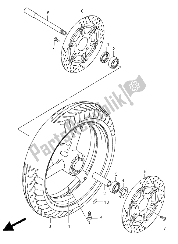 All parts for the Front Wheel of the Suzuki SV 650 NS 2005