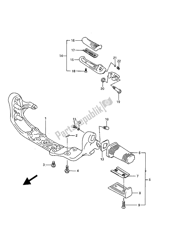 All parts for the Footrest of the Suzuki VS 750 FP Intruder 1988