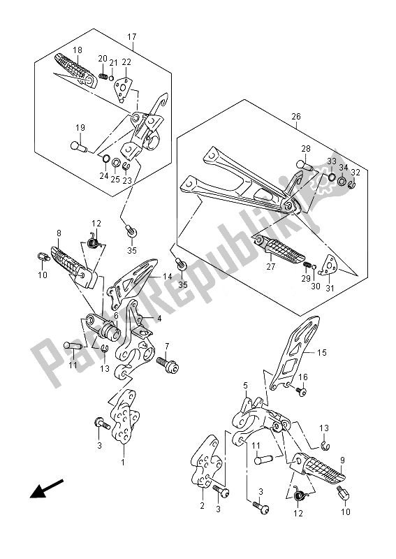 All parts for the Footrest of the Suzuki GSX R 1000Z 2014