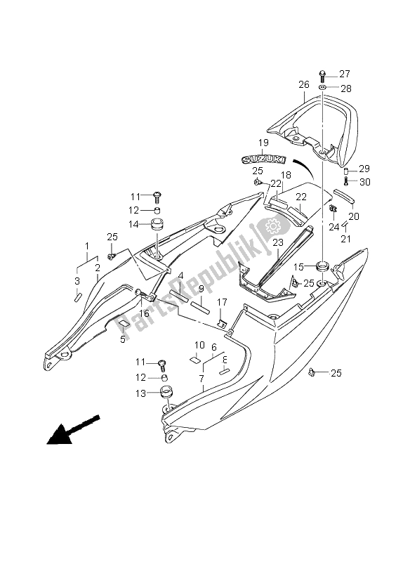 All parts for the Seat Tail Cover (sv650s-su) of the Suzuki SV 650 NS 2004