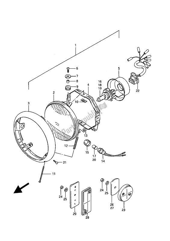 All parts for the Headlamp of the Suzuki VS 1400 GLP Intruder 1989