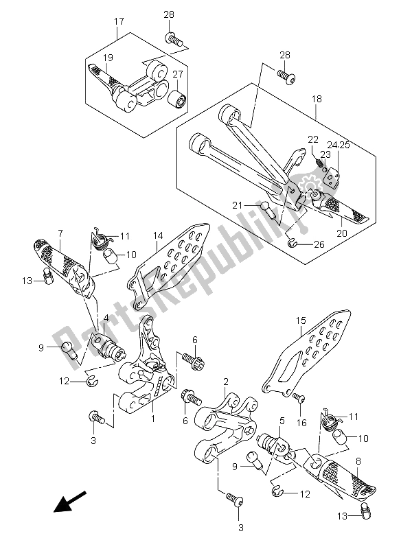 Toutes les pièces pour le Repose Pieds du Suzuki GSX R 750X 2005