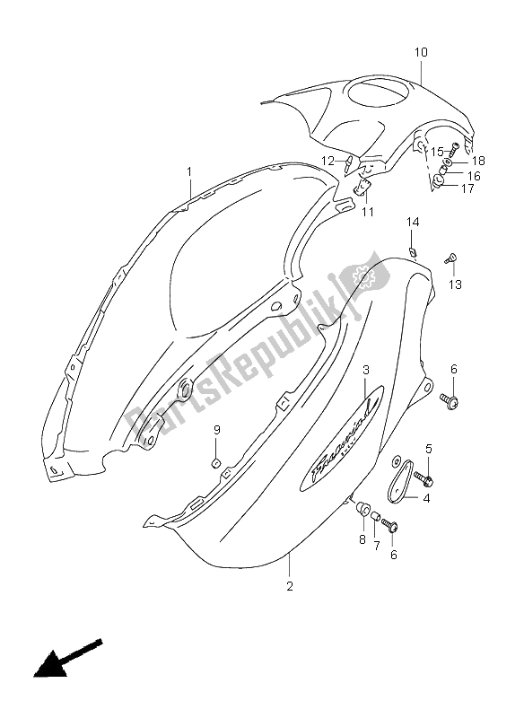 All parts for the Fuel Tank Cover of the Suzuki XF 650 Freewind 1997