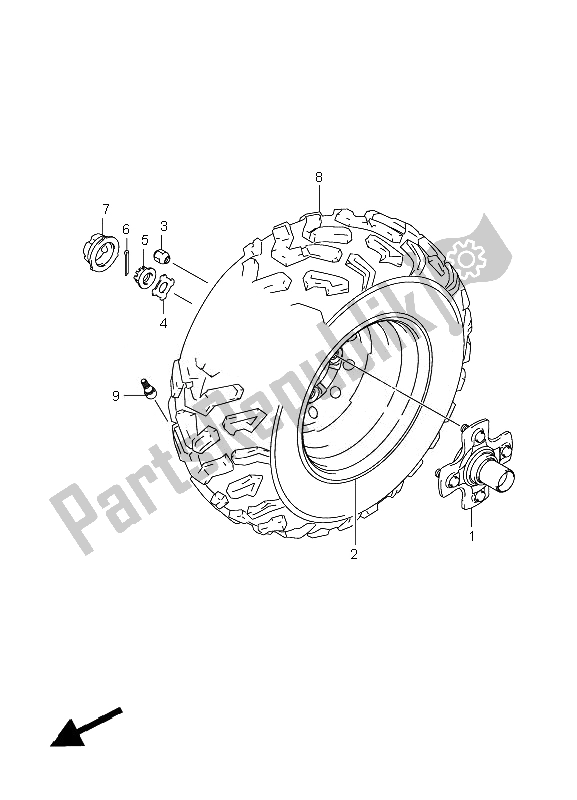 All parts for the Right Rear Wheel of the Suzuki LT A 450X Kingquad 4X4 2007