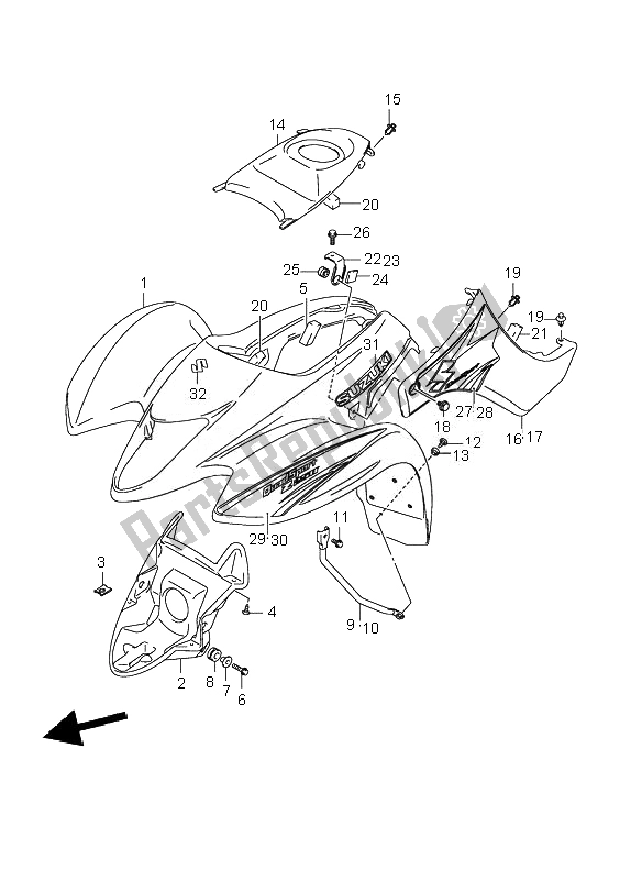 All parts for the Front Fender of the Suzuki LT Z 250 Quadsport 2007