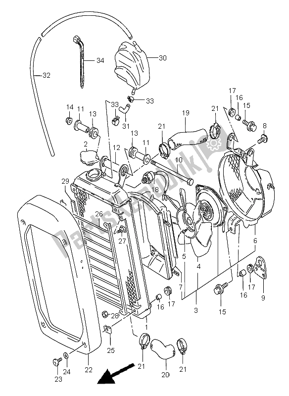 All parts for the Radiator of the Suzuki VS 800 Intruder 2001