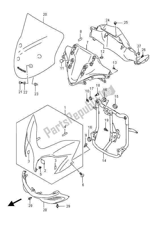 All parts for the Cowling Body of the Suzuki DL 650A V Strom 2015