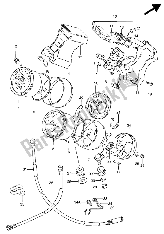 All parts for the Tachometer of the Suzuki GN 250 1989