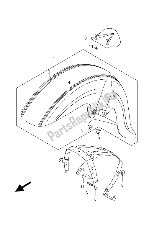 All parts for the Front Fender (vl800c E19) of the Suzuki C 800 VL Intruder 2012