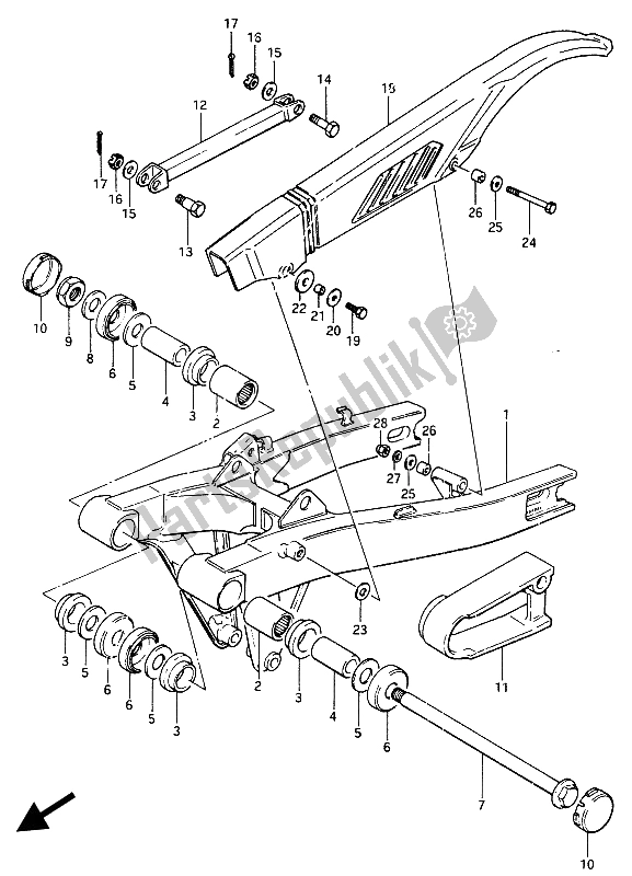 Tutte le parti per il Braccio Oscillante Posteriore del Suzuki GSX 750 ES 1986