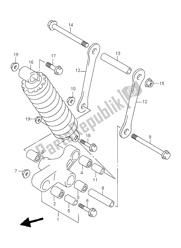 All parts for the Rear Cushion Lever of the Suzuki VL 1500 Intruder LC 2000