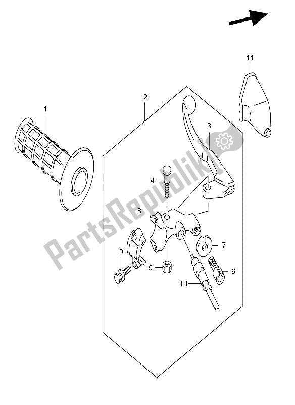 All parts for the Left Handle Lever of the Suzuki DR Z 400E 2005