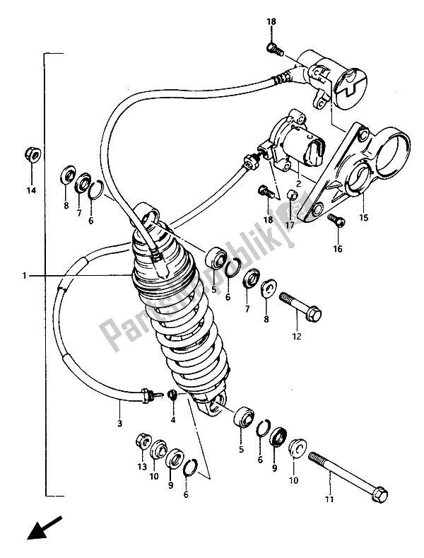 Alle onderdelen voor de Schokdemper Achter van de Suzuki GSX 1100 1150 Eesef 1985